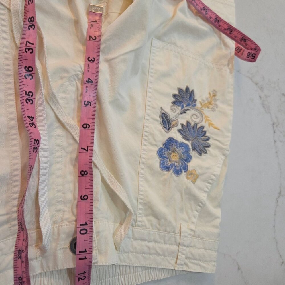 NWT! Sundance Starling Floral Embroidered Cargo Pants sz 8 Ivory Blue Flower - Picture 12 of 14